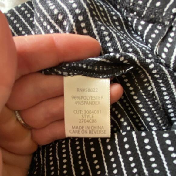 Max studio wide flared pants scrunch waist black white dots small with tie belt - Picture 6 of 7